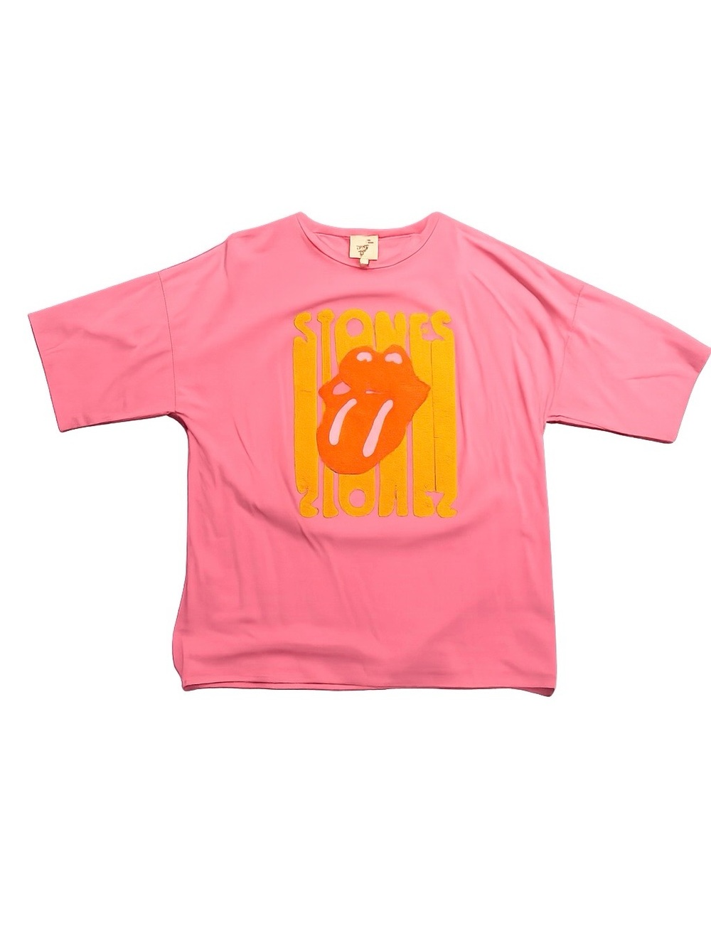 Rolling Stones Fantastic Fawn Pink WomensTee with Orange/Yellow Graphic
